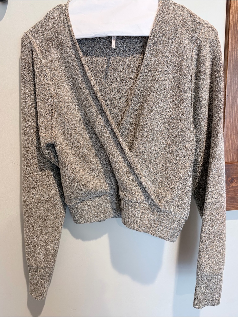 Free People Shimmer Taupe Blend Long Sleeve V-Neck Wrap Sweater -Sz XS